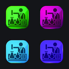 Bioengineering four color glass button icon