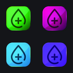 Blood Drop four color glass button icon