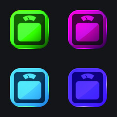 Body Weighing Scale Tool four color glass button icon