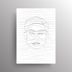 Abstract male face in wavy horizontal lines style. Portrait of an Asian man in linear distortion style isolated on white background. Design for wall decoration, poster. Vector