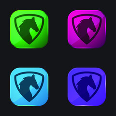 Black Horse Head In A Shield four color glass button icon