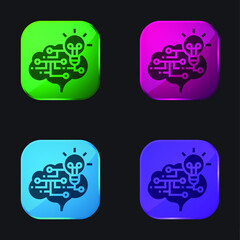 Brain four color glass button icon
