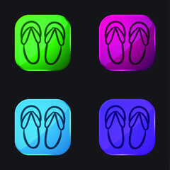 Beach Sandals Hand Drawn Outline four color glass button icon