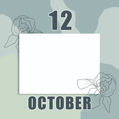 october 12. 12-th day of the month, calendar date.A clean white sheet on an abstract gray-green background with an outline of iris flowers. Copy space, autumn month, day of the year concept