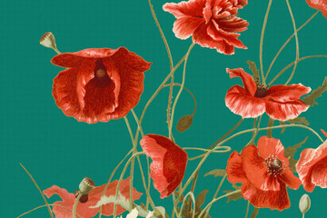 Blooming red poppy background illustration, remixed from public domain artworks - obrazy, fototapety, plakaty