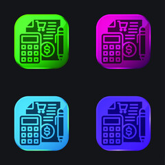 Accounting four color glass button icon