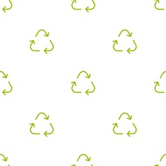 Seamless eco pattern. Three arrows eco recycle. reuse ornament on white background.