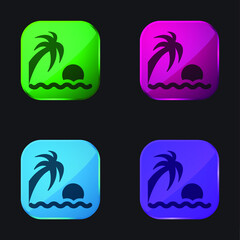 Beach Sunset four color glass button icon