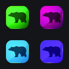 Bear Side View Silhouette four color glass button icon