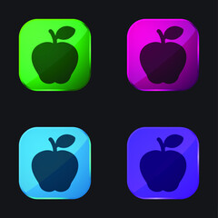 Apple With Leaf four color glass button icon
