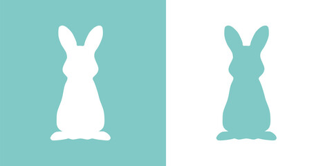Cute vector illustration of a hand-drawn rabbit on a white and pastel turquoise background card or card design.