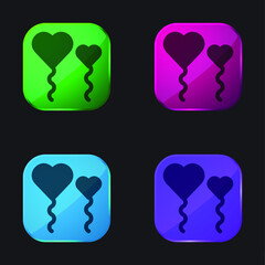 Balloons four color glass button icon