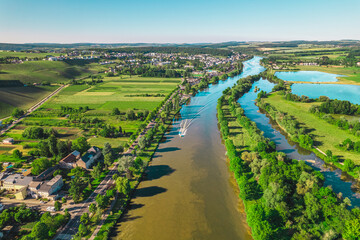 Aerial view of the Moselle river between Luxembourg and Germany
