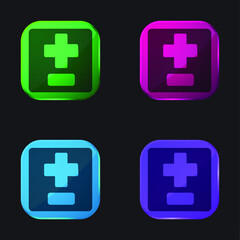 Add And Subtract Symbols four color glass button icon