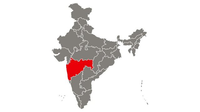 Maharashtra state blinking red highlighted in map of India