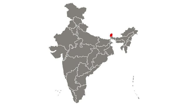 Sikkim state blinking red highlighted in map of India