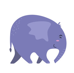 Cute cartoon elephant isolated on white transparent background. Vector flat design children illustration. Side view. Animal drawing. Side view