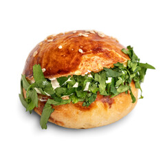 Mini burgers Isolated on white background. Food snacks and appetizers for buffet, catering, banquet