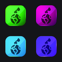 Bomb four color glass button icon