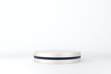 White gold pedestal or podium on white background for product demonstration.  3D rendering.