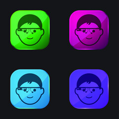 Boy Head With Google Glasses four color glass button icon