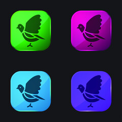Bird four color glass button icon