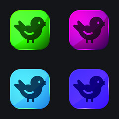 Bird four color glass button icon