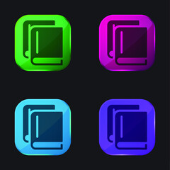 Books Overlapping Arrangement four color glass button icon