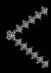 Frames of lace ethnic elements on the sheet of A4 format, surreal, black and white graphics