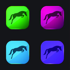 Black Jumping Horse With Face Looking To The Ground four color glass button icon