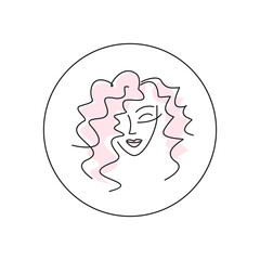 Beauty salon circle logo. Beautiful lady glamor. Cosmetology and surgery. Youth.