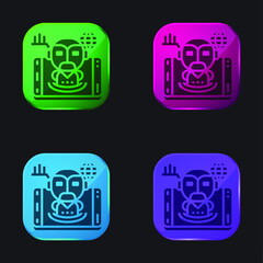 Artificial Intelligence four color glass button icon