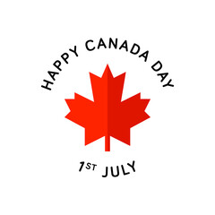 Happy Canada Day Badge Logo Illustration with Red Canadian Maple Leaf and Happy Canada Day 1st July Text. Happy Canada Logo on Square Banner with White Background