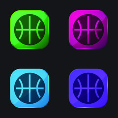 Basketball four color glass button icon