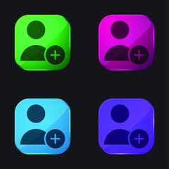 Add User four color glass button icon