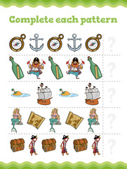 Complete the pattern Educational game for children. Cartoon vector illustration.
