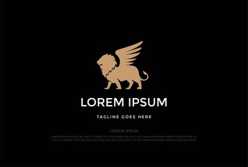 Elegant Luxury Lion King with Wing Logo Design Vector