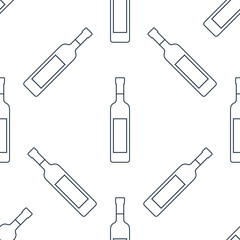 Vodka bottles seamless pattern. Line art style. Outline image. Black and white repeat template. Party drinks concept. Illustration on white background. Flat design style for any purposes