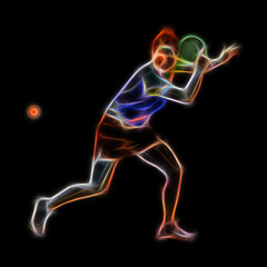 Table tennis abstract player neon illustration on black back