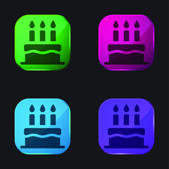 Obraz premium Birthday Cake four color glass button icon