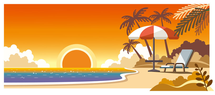 夕日の海とビーチチェアのイラスト素材 Stock Vector Adobe Stock