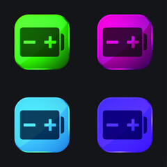 Battery With Positive And Negative Poles Signs four color glass button icon