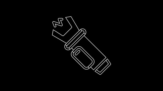 White line Police electric shocker icon isolated on black background. Shocker for protection. Taser is an electric weapon. 4K Video motion graphic animation