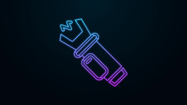 Glowing neon line Police electric shocker icon isolated on black background. Shocker for protection. Taser is an electric weapon. 4K Video motion graphic animation