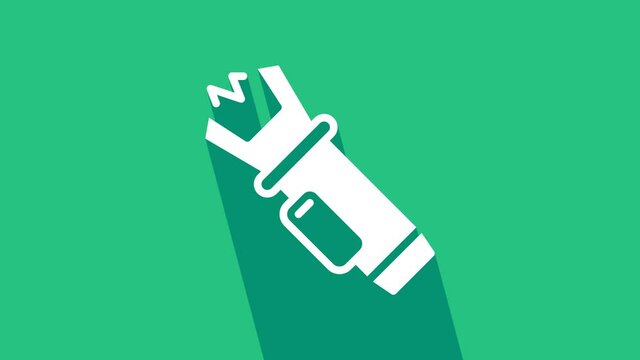 White Police electric shocker icon isolated on green background. Shocker for protection. Taser is an electric weapon. 4K Video motion graphic animation