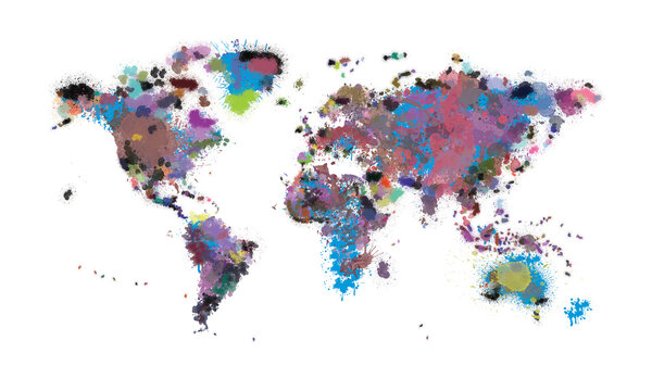 carte du monde en éclaboussure de peintures