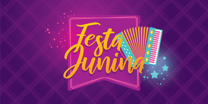 Traditional Party in Brazil. Festa de Sao Joao. Local Cultural Event. Brazilian Winter June Celebration. Typographic Vector Art. Colorful composition.