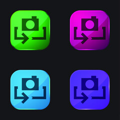 Arrow four color glass button icon