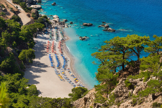 View of the famous Apella beach on the east coast of the Greek island of Karpathos in the Dodecanese archipelago