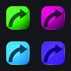 Arrow Curve Pointing To Right four color glass button icon